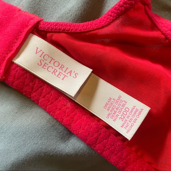 NWOT LIMITED EDITION vs dream angels red rhinestone unlined lace demi bra - Picture 8 of 8